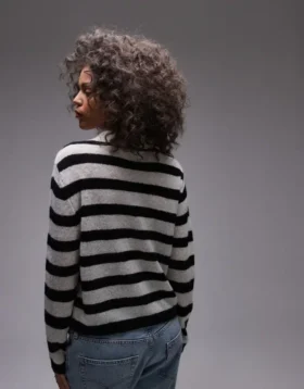 Topshop Leichtes gestreiftes Strick-Polohemd aus Strickwaren