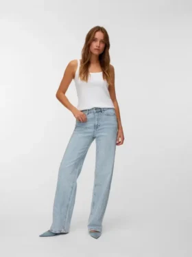 Vmtessa Jeans mit Strasssteinen, hohem Bund und weitem Bein